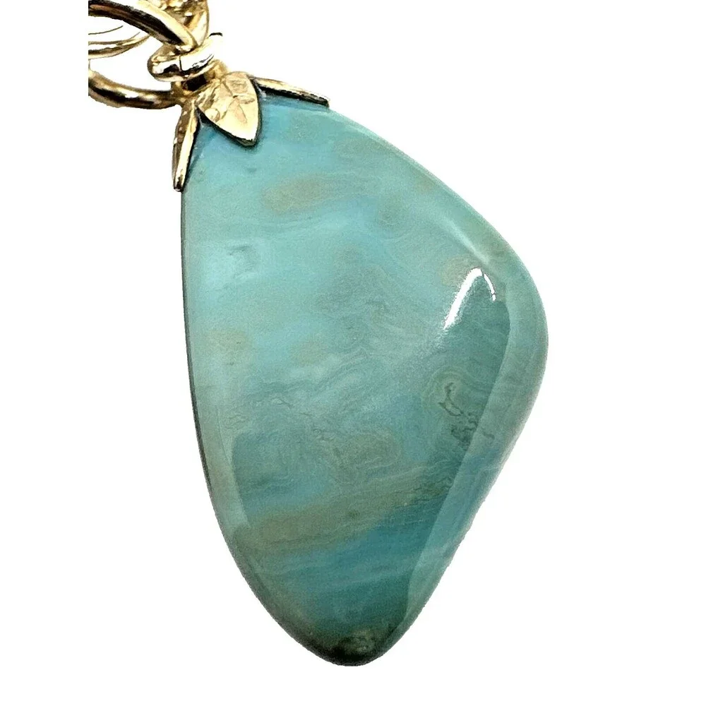 Vintage Organic Semi Precious Stone Pendant Necklace Gold Tone Dangles 30